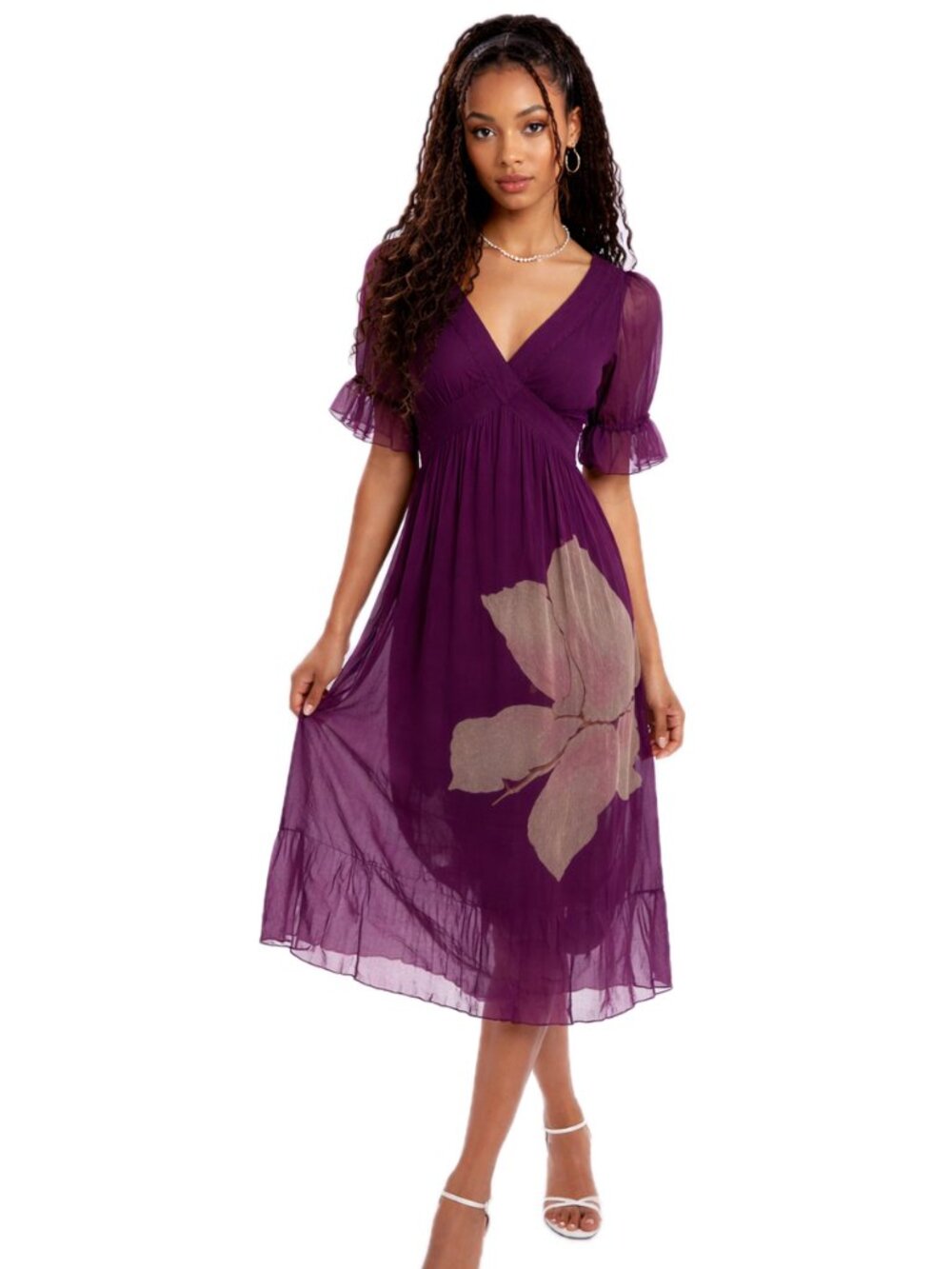 Max Studio Purple Dress with Floral Design